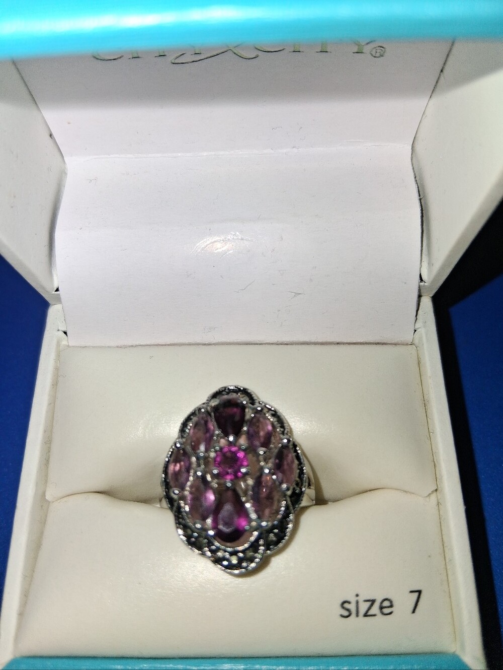 Sterling Silver Purple Gemstone Cluster Ring - Size 7